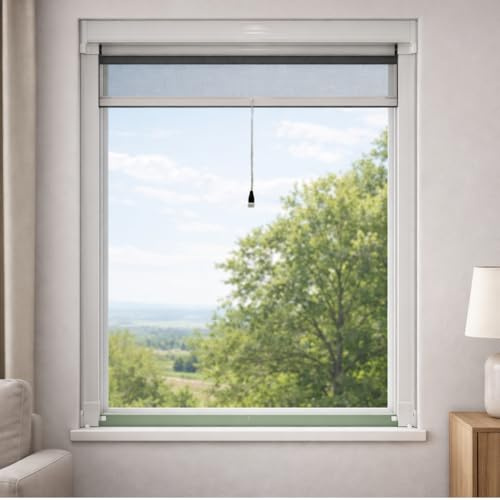 Zanzariera Finestra a rullo su Misura Avvolgibile Verticale a Molla con Guida Laterale - Max 100x130 cm – Supporto Misure + Video Montaggio WhatsApp