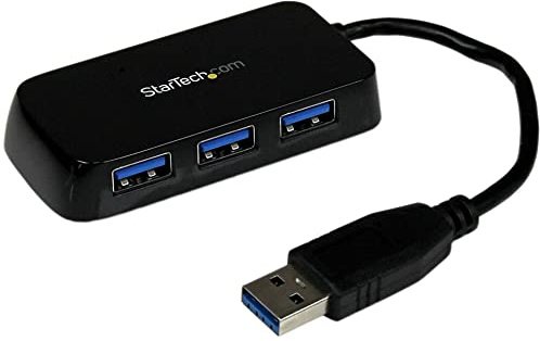 StarTech.com 4 Port USB 3.0 SuperSpeed Hub - Schwarz - Portabler externer Mini USB Hub mit eingebautem Kabel