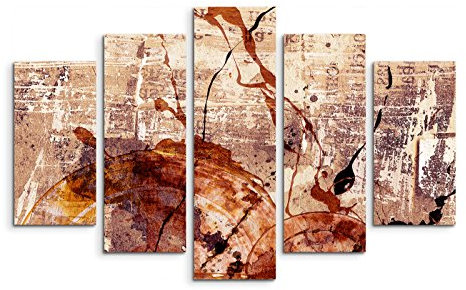Paul Sinus Art 5 teiliges Wandbild auf Leinwand (Gesamt: H: 100cm B: 160cm) Keilrahmenbild Canvas Fotodruck Leinwandbild Leinwanddruck Kunstdruck Wandbild rostrot schwarz Farbschlieren