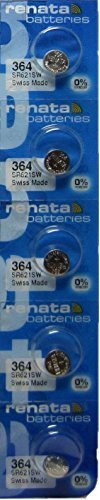 Renata 364 AG1 SR621SW SR621 SR60 363 164 LR621 LR60 D364 Silver Oxide Mercury Free Electronic Batteries x 5 by Renata