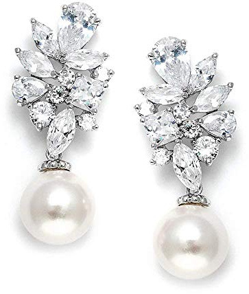 Mariell Bold Ivory Pearl Drop Bridal Earrings with Cubic Zirconia Crystals, Large Size Dramatic Statement Earring, Bridal Jewelry for Wedding, Mother of the Bride