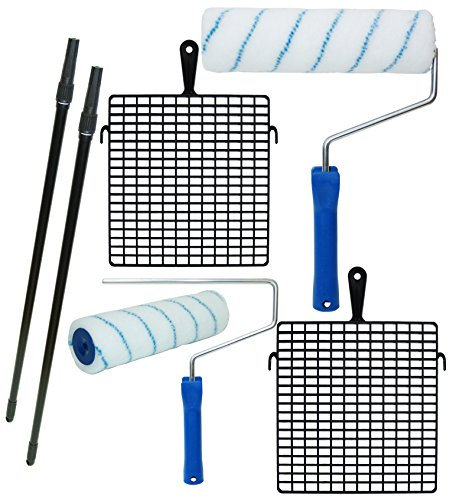Maler Set Farbroller Farbrolle Malerwalze Teleskopstange Abstreifgitter 8 tlg.
