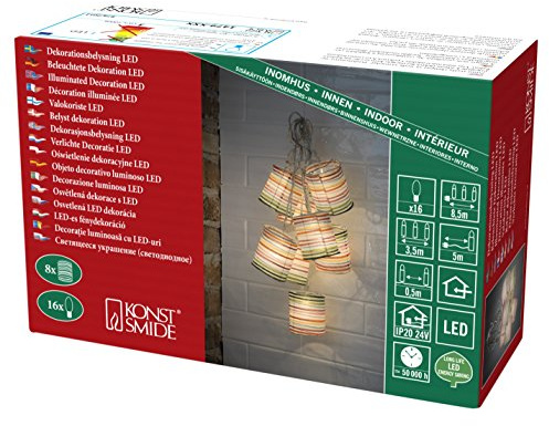 Konstsmide LED Dekolichterkette, bunte Papierlaterne, 16 warm weiße Dioden, 24V Innentrafo, transparentes Kabel - 1479-503