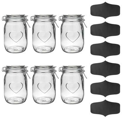 Nicola Spring Herzglaslagergläser Mit Etiketten - 1L - Klarer Siegel - Pack Von 6