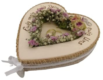 Ringkissen Ringhalter Herz Mille Fleurs EWIG UNS Holzherz für Eheringe zur Hochzeit