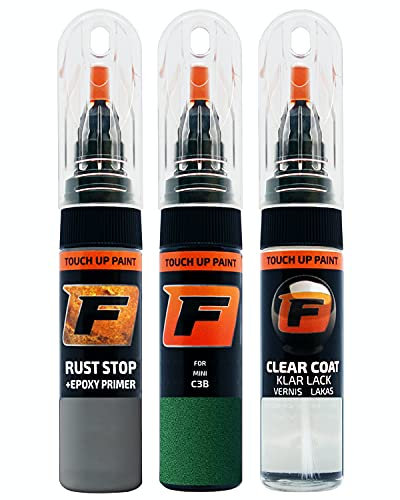 FIRANTO stylo peinture de voiture pour Mini C3B British Racing Green Iv réparation couleur voiture 3 en 1, rayures stylo retouche peinture 15ml avec pinceau, apprêt, laque
