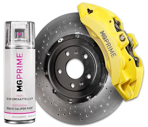 MG PRIME 2K Bremssattellack Light Yellow Sprühdose 2 Komponenten Einschichtlack Autolack schnell trocknend (Farbe ähnlich RAL 1018 Zinkgelb)
