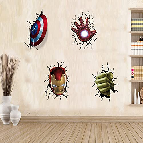 T-YU - Adesivo da parete con immagine in 3D di supereroi che sfondano la parete, con Hulk, Capitan America, Spider-Man, per bambini e ragazzi, per camera da letto, soggiorno (40 x 60 cm)