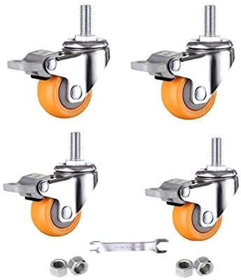 Gewinde Rollen Möbelrollen mit Bremse, Möbel Transportroller Set Haltbare Upgradedrollen Nylon Rollen mit Schraubenspindel 4er Set, Für Blumenständer Krippen No Noise (25mm/M6,Bremse x4)