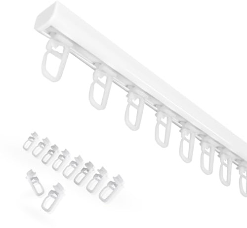 Home-Vision Gardinenschiene Serie Z mit Faltenlegehaken 120cm | Vorhangschiene Schienen Weiß 1-läufig Aluminium, Inkl. Befestigungsmaterial, für Schiebevorhang