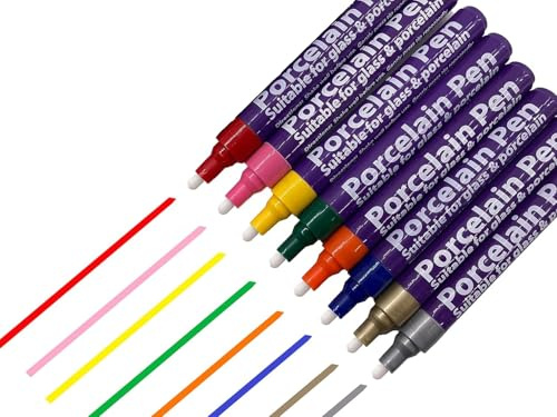 Craftplay Porcelain pens | Markers for porcelain, glass and ceramics | Dishwasher safe finish | Pack of 8 | Red, Pink, Yellow, Green, Orange, Blue, Gold & Silver, Markers for Porcelain, Glass & Ceramics, Dishwasher Safe Finish