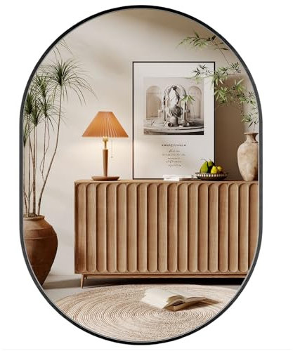 Dripex Miroir Mural 70x50cm, Ovale Miroir de Maquillage avec Cadre en Alliage d'Aluminium, Miroir de Décoration pour Entrée Chambre Salon Salle de Bain-Noir