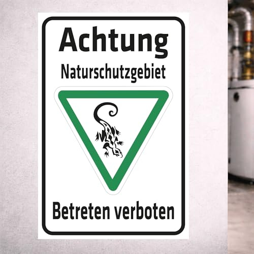 INDIGOS UG - Schild Achtung Naturschutzgebiet – Betreten verboten - 300x200 mm - Hinweisschild Warnschild Sicherheitsschild - Aluverbundplatte 3 mm - für Innen und Außen