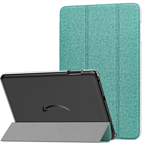 MoKo Hülle für All-New Amazon Kindle Fire HD 8 & 8 Plus Tablet (12/10th Gen, 2022/2020) 8, Dünne Leichte PU Leder Tablet Hülle mit Auto Schlaf/Aufwach Funktion Transluzente PC Rückseite, Denim Grün