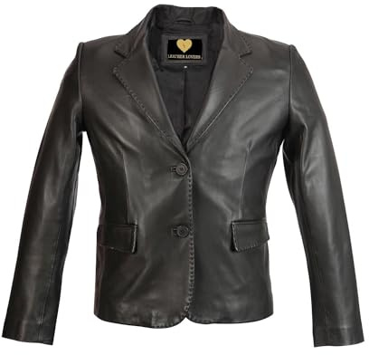 LL LEATHER LOVERS Women's Leather Coat - Button Down Closure Round Neck Lambskin Leather Bike Riding Coat For Girl, Moto Riding, Party Wear Jacket, Medium - Black