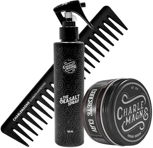 Charlemagne Haarstyling Bundle – Styling Kamm, Sea Salt Spray & Clay | Männer Geschenkset & Pflegeset für die Haarpflege – Geschenke für Männer - Hair Clay, Haar Kamm & Seasaltspray