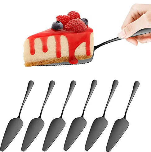 AVNICUD 6 Stück Tortenheber Edelstahl Set, Tortenschaufel Kuchenheber Rostfrei Poliert mit Feinem Wellenschliff für Küchen, Restaurants, Partys, Spülmaschinenfest, Schwarz