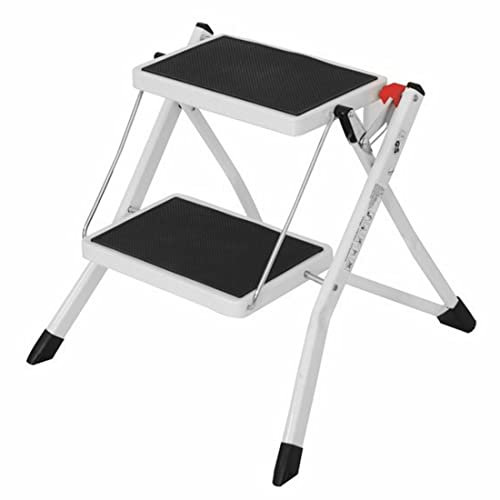 TIENDA EURASIA - Escalera de 2 Peldaños, Plegable de Aluminio, con Superfice Antideslizante, Resistente hasta 150 Kg, Estructura de Tijera de 48,5 x 44,5 x 49,5 cm