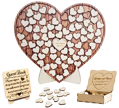 Personalisierte Hochzeitsgästebuch-Alternative individuelle Holzherzen für Gästebuch Hochzeitsdekoration rustikale Hochzeit Gästebuchschild Holz-Gästebuch 30 x 25 cm