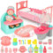 deAO 28PCS Baby Doll Bath Play Set with Doll Cot, Feeding Accessories, Baby Doll Bath Accessories Include Pink Bathtub, Doll Clothes, Diaper, Toilet, Role-Play Toys, Toy Gifts for Girls Aged 3+