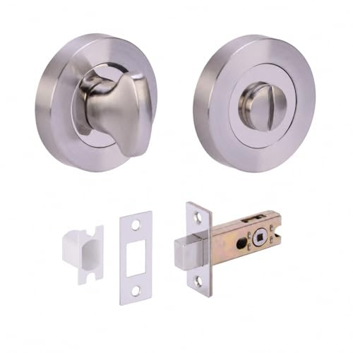 HANDLEZONE® Bathroom Toilet Door Thumb Turn and Release Deadbolt Kit - Dual Finish Polished/Satin Nickel - 65mm Bolt with 45mm Backset