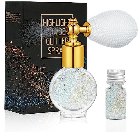 AOOWU Paillettes de Corps, Spray Paillette, Poudre Libre Spray Scintillant, Spray De Poudre Paillette, Poudre Scintillante Maquillag pour Visage, Corps, Cheveux, Halloween, Fête, Noël, (B-Argent)