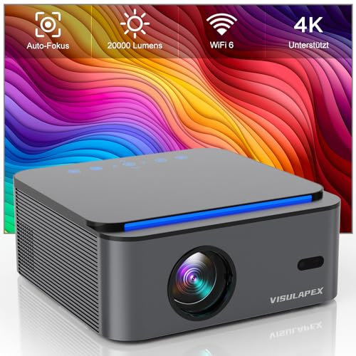 【Auto Focus/Keystone】Proiettore WiFi, 20000L 1080P Full HD, VISULAPEX U1 Proiettore 4K Supporta WiFi6 Zoom 100%-50% Videoproiettore Home Cinema per Telefono/TV Stick/PS5 HDMI AV USB