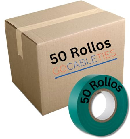 GOCABLETIES - Cinta aislante verde de 19 mm x 20 m para instalaciones eléctricas - Autoadhesiva y resistente para proteger, agrupar y reparar cables - 50 Rollos