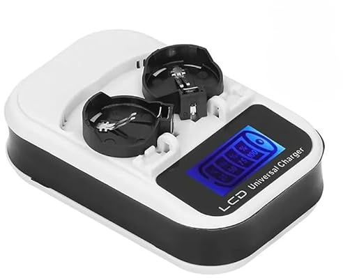 Knopfbatterieladegerät 100-240V mit LCD Display für wiederaufladbare Knopfbatterien LIR2016 LIR2025 LIR2032 ML2016 ML2025 ML2032, Ladegerät für Lithiumzellenbatterien