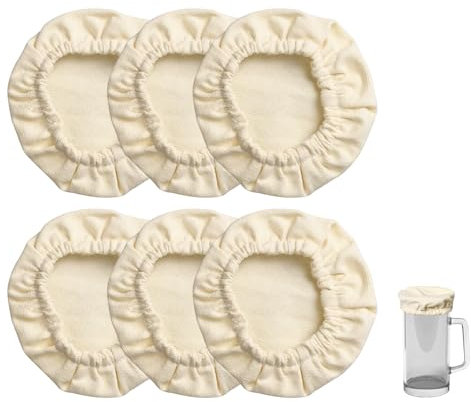 Pumwoy 6 Pièces Couvercles en Tissu pour Pots de Fermentation, Couvercle de Fermentation de Pain, Couvre-Pots En Tissu Élastique Couvercle de Levain pour Bouche de Pot de 7.5 à 10.5cm