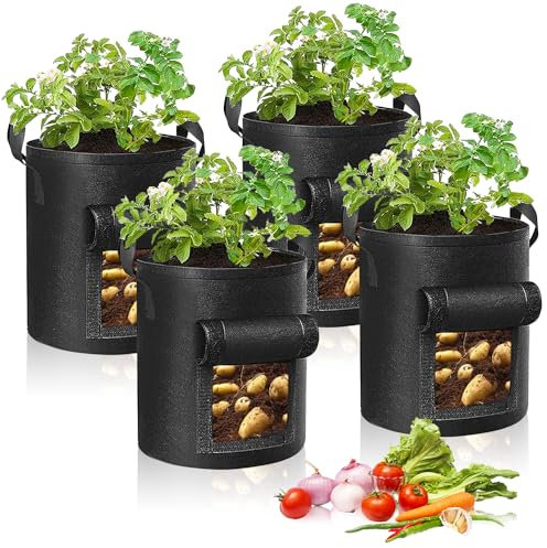 KAYBTNT Kartoffel Pflanzsack, Pflanzkartoffeln Pflanzsäcke, Kartoffelsack aus Vliesstoff, Pflanztasche Pflanzbeutel, Kartoffelpflanzsäcke für Kartoffeln Tomaten Erdbeeren Gemüse,4 Pack,18L/5 Gallon