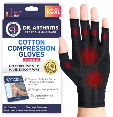 Dr. Arthritis Guantes Artritis Desarrollados por Médicos - Sin Dedos, Alivio de Síntomas de la Enfermedad de Raynaud y Túnel Carpiano - Incluye Manual Sanitario [Talla L, 1 Par]