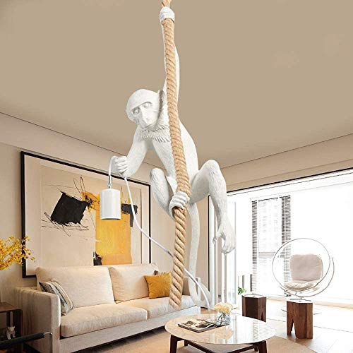 Vintage Monkey Pendant Light, Vintage Resin Hemp Rope Monkey Chandelier Edison Ceiling Pendant Lamp Fixture E27 for Dining Living Room Bedroom Bar Cafe (White) (White)