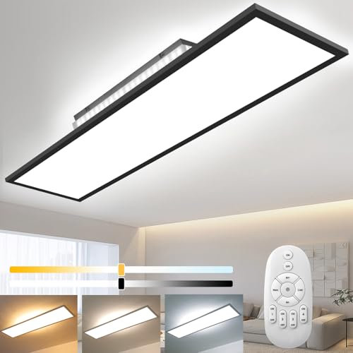 Dimmbar LED Deckenleuchte 120x30 cm, Speicherfunktion Deckenlampe mit Fernbedienung Backlight, 52W Hohe Helligkeit 2700K-6500K Warm Natur Kalt Weiß Licht Panel Lampe für Werkstatt Garage Fabrik Büro