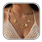 Collier Tendance Breloques Dorées - Étoile de Mer et Nœud - Style Cowgirl et Plage