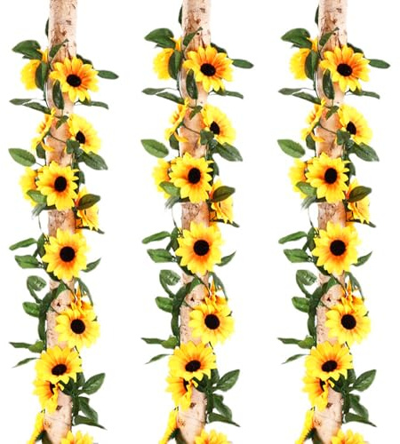 LURNODY 3 Stück Künstliche Sonnenblumen Girlande, 2,3m Girlande Reben Hängende, Blumengirlande Sonnenblumegirlande Gefälschte, Zum Dekorieren Von Rohren, Geländern, Gärten, Hochzeitsfeierdekorationen