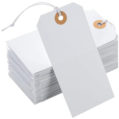 100 etichette di prezzo grandi in carta bianca da appendere con cordino elastico, etichette per l'inventario, etichette regalo, etichette di spedizione, etichette stock