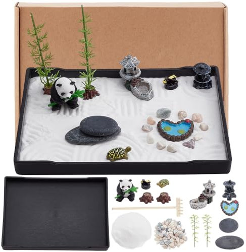 WEBEEDY Panda Mini Zen Garden Japanese Desk Decor Zen Garden Accessories Kit Cute Zen Home Office Desktop Decor Sand Craft Accessories Japanese Mini Garden Gift Set Zen Garden Sand Bowl