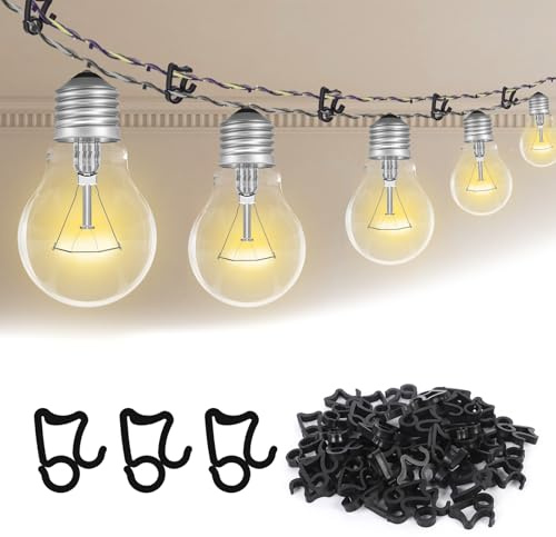 Bomiclss 100Pcs Gutter Hooks for Outdoor Lights, Outdoor Light Hooks Clips, Light Clips Hooks for Wedding Christmas String Lights Garden Tree Home Decor (Black)