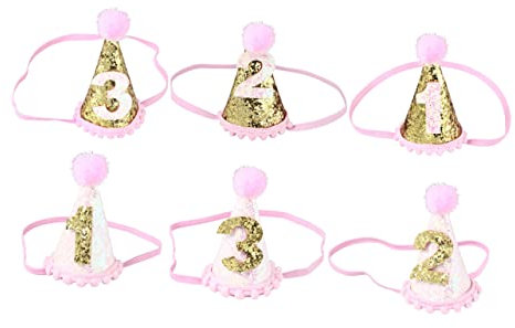GARVALON Geburtstagshut Für Babys Mädchen Mit Plüschball Glitzer Effekt Foto Requisite Elastische Kordel
