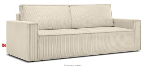 Konsimo Napi Sofa - Schlafsofa - Sofa mit Schlaffunktion - Schlafsofa mit Bettkasten - Couch - Couch mit Schlaffunktion - Sofabett mit abnehmbaren Kissen - Bettsofa - 228 cm - Cremige