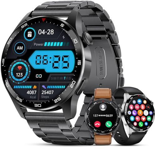 LIGE Smartwatch Uomo (3 Cinturini) - 1,43'' AMOLED Orologio Smartwatch con Chiamate Bluetooth, IP68 Impermeabile 110+ modalità Sportive Outdoor Orologio Fitness per Android iOS, Nero