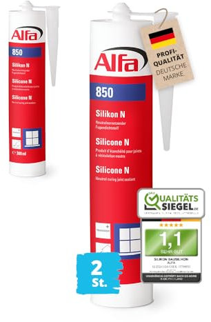 2x Alfa Silikon Transparent Bausilikon zum Kleben und Abdichten Fugendichtstoff UV- und witterungsbeständiger Qualitäts-Dichtstoff