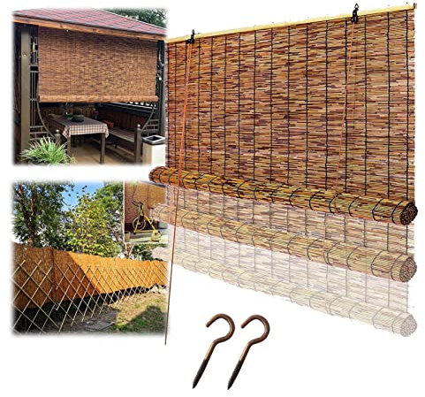 Abat-jour enroulable en bambou naturel, rideaux vintage en paille de 50,8 cm, 76,2 cm, 127,2 cm, 127,4 cm, 127,4 cm, stores décoratifs résistants aux UV pour intérieur/extérieur/jardin/fenêtre