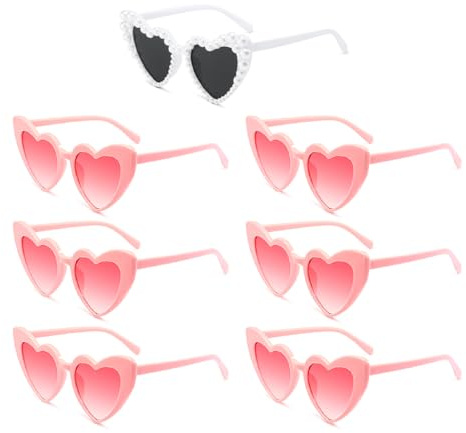 Augesak Herz Sonnenbrille, Bride to Be Herzbrille, 1 Paar Herz Sonnenbrille Perlen+6 Paar Herzbrille, Brillen JGA Accessoires Frauen, Bridesmaid Gift für Hochzeit Party