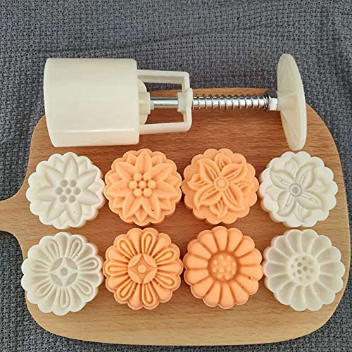 6Pcs/4Pcs Festival Cookie Decorate Mooncake Moulds, Round Non-Stick Cookie Press Mooncake Mould, 3D Flower Shape Kitchen Gadgets(E)