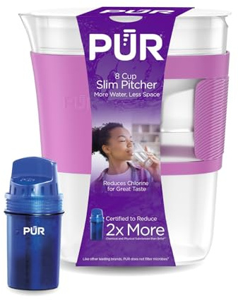 PUR Brocca per filtro dell'acqua, design sottile, capacità di 8 tazze con 1 filtro, lavabile in lavastoviglie, filtraggio più veloce, purificatore d'acqua per detergenti, ottima degustazione, ideale
