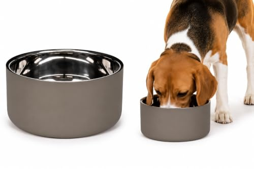 hundenapf - Xara Taupe Edelstahlnapf - doppelwandig - Elegantes Design - 1,2L