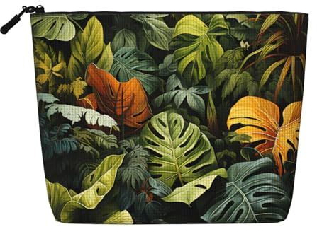 TYUMHTropical Rainforest Palm Leaves Single-layer imitation hemp cosmetic bag, portable, suitable for daily life, travel, and outings.