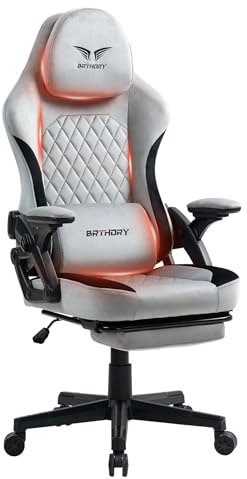 BRTHORY Gaming Stuhl Ergonomischer Racing Gamer Stuhl mit Verstellbare Kopfstütze Schreibtischstuhl mit Stoffoberfläche, Federsitzkissen, Verbindungsarmlehnen und Fußstütze, 135°
